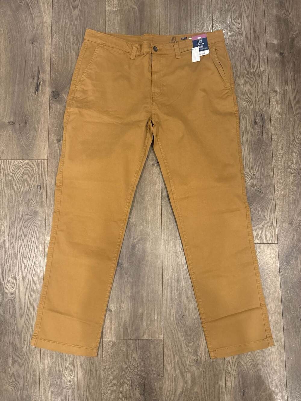 George Men's Slim Straight Cotton Chino Pants 40x32 Brown